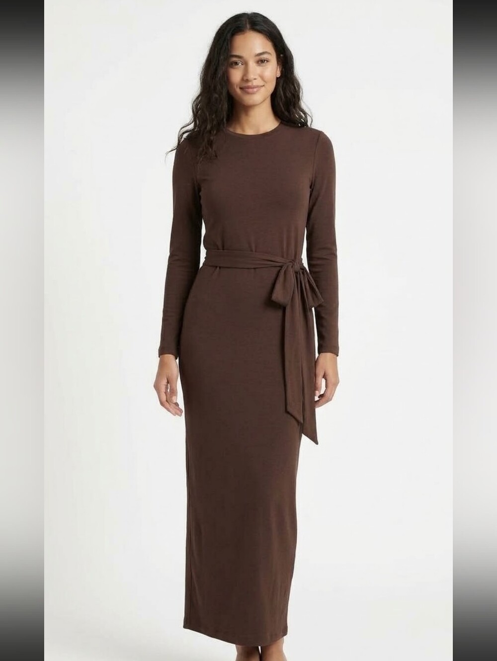 NWT SHEIN Chocolate Brown Crew Neck Stretch Knit Maxi Dress XL